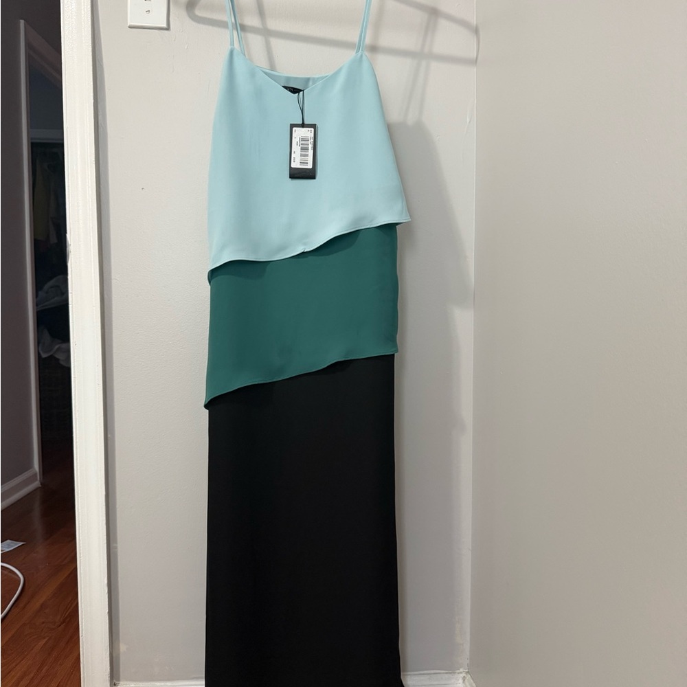 Armani Exchange Asymmetrical Dress in Blue, Green, and Black